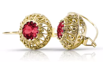 8К Жовте золото 333 Ruby Сережки vec002x-rb Російський Радянський СРСР Вінтаж Ар-деко style Art Deco